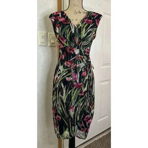 LINDON TIMES Black Red Floral Y2K Mesh Midi Dress Witchy Whimsigoth Feminine Sz6